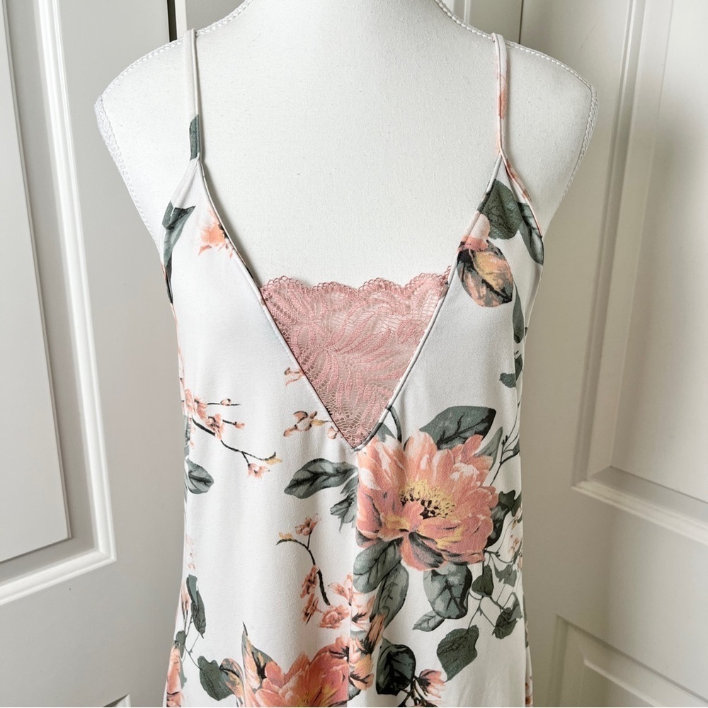 La Vie En Rose Floral Boudoir Camisole Night Slip w/ Pink Coquette Lace Details - Picture 10 of 15